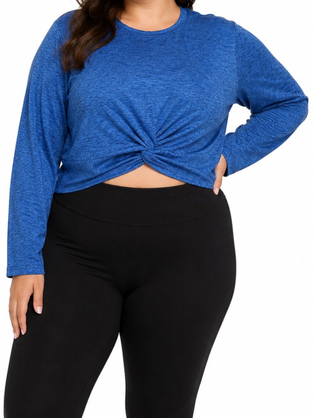 Real Essentials Women's Blue Twist Front Crop Top Athletic Shirt, 2X
